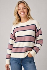 Miss Bliss Dream Striped Crewneck Sweater-Iv/Blush/Navy