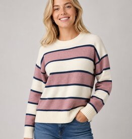 Miss Bliss Dream Striped Crewneck Sweater-Iv/Blush/Navy