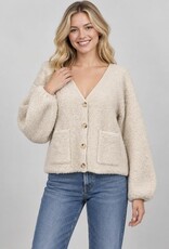 Miss Bliss Dream Bouclé Balloon Slv Cardigan-Oatmeal