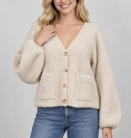Miss Bliss Dream Bouclé Balloon Slv Cardigan-Oatmeal