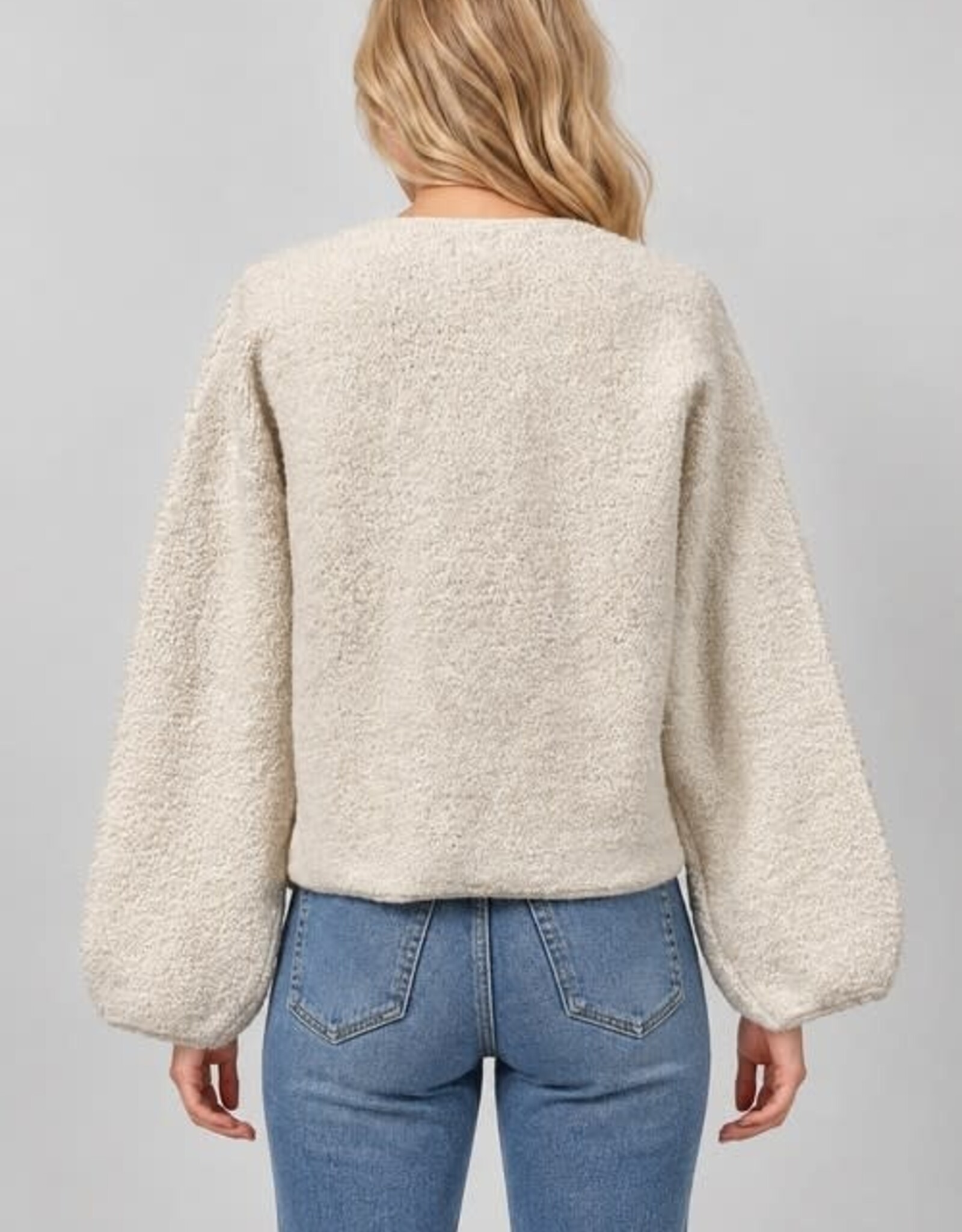 Miss Bliss Dream Bouclé Balloon Slv Cardigan-Oatmeal