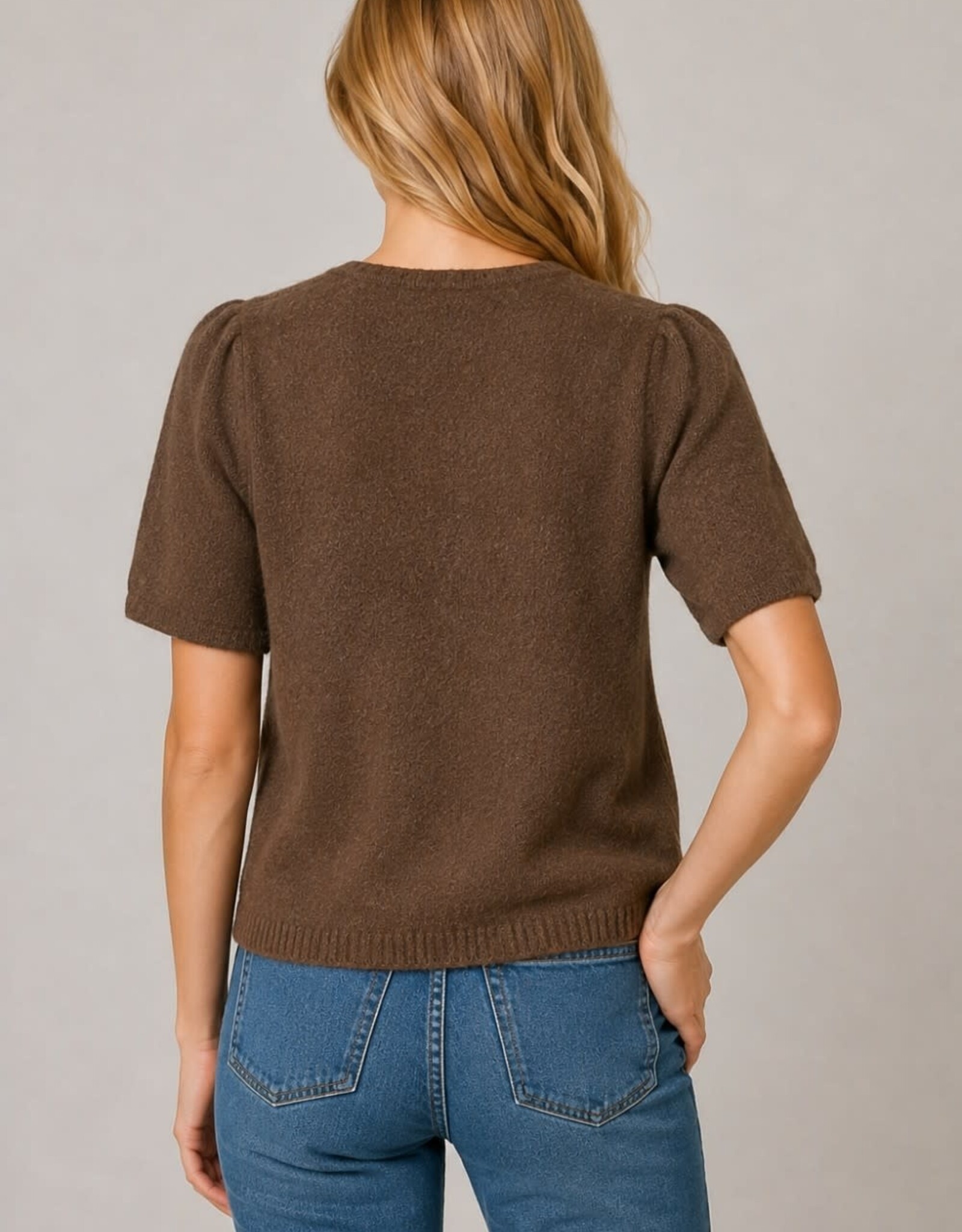 Miss Bliss Dream The Soft Puff-Slv Cardigan-Brown