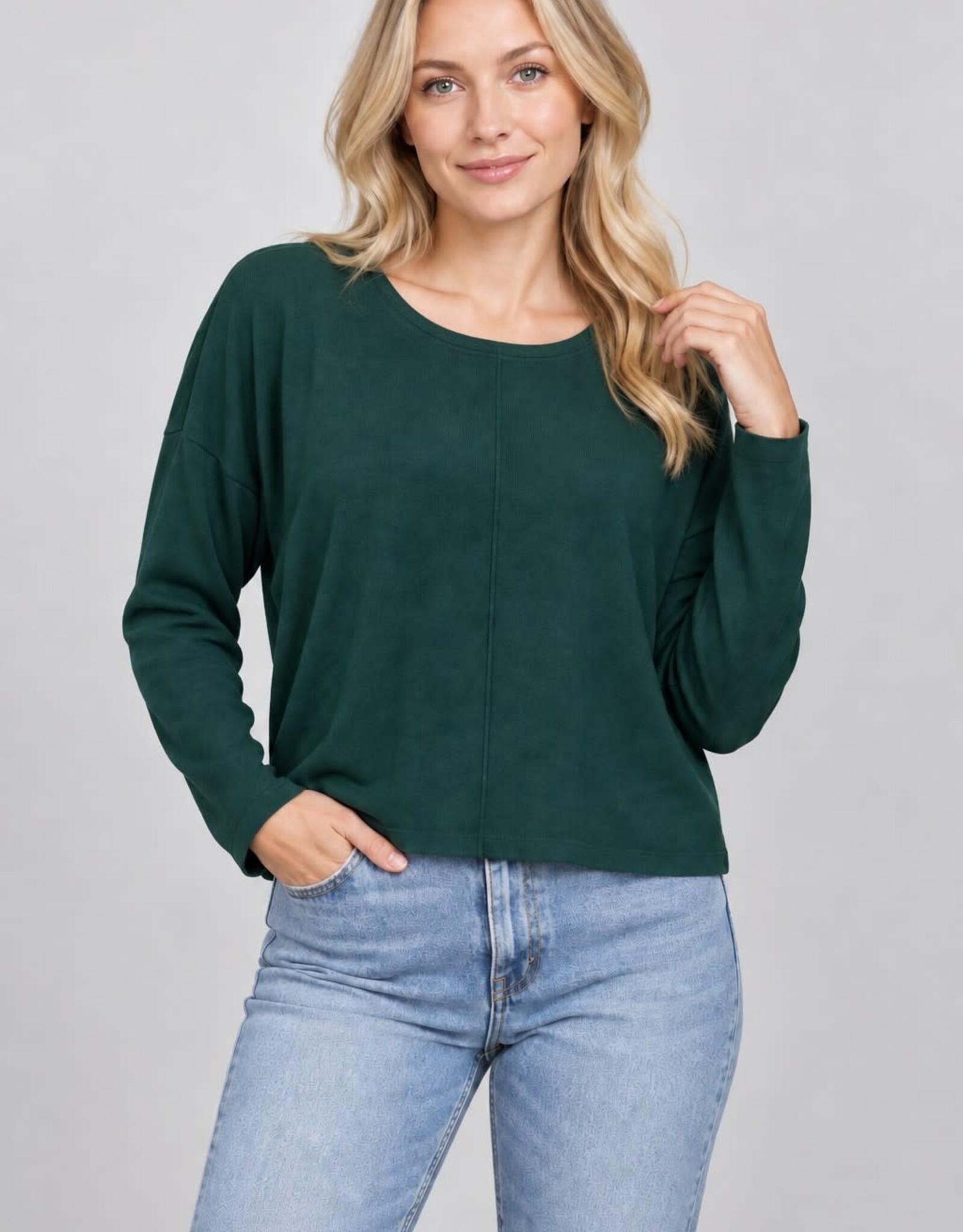 Miss Bliss Dreamers Round Neck Pullover-Hunter Green
