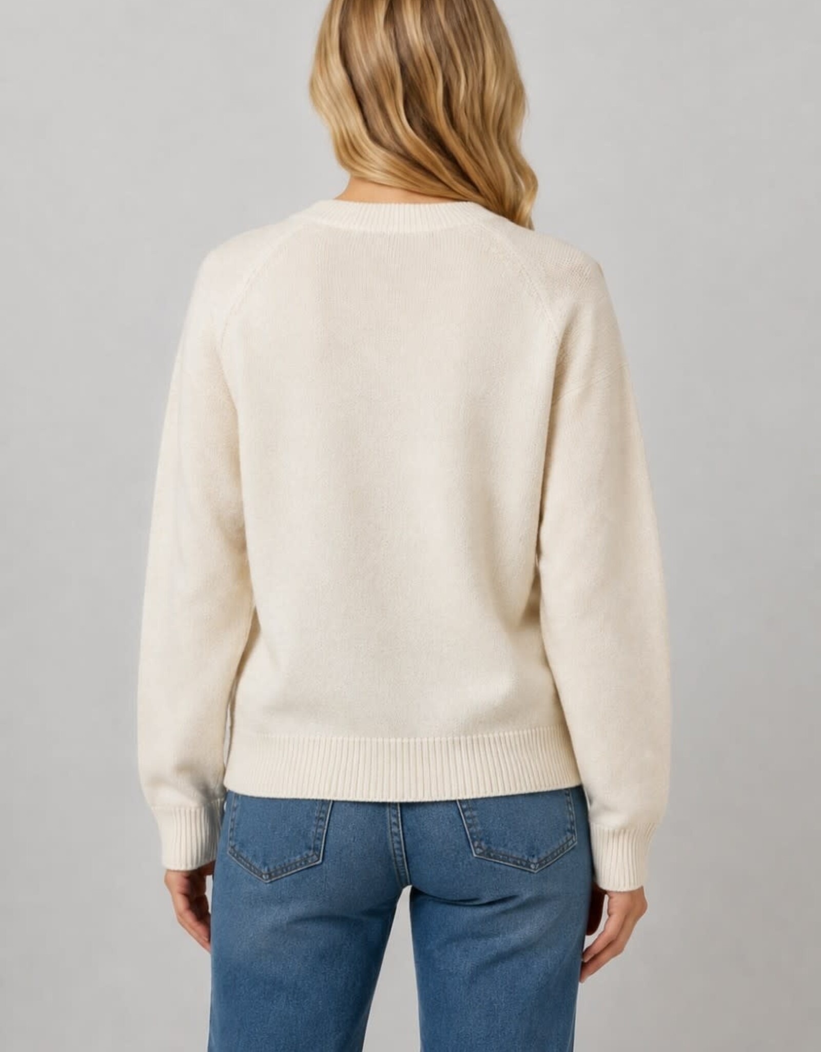 Miss Bliss Dream Teddy Trio Crew Sweater-Ivory