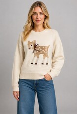 Miss Bliss Dream Ribbon-bow Fawn Motif Sweater-Ivory