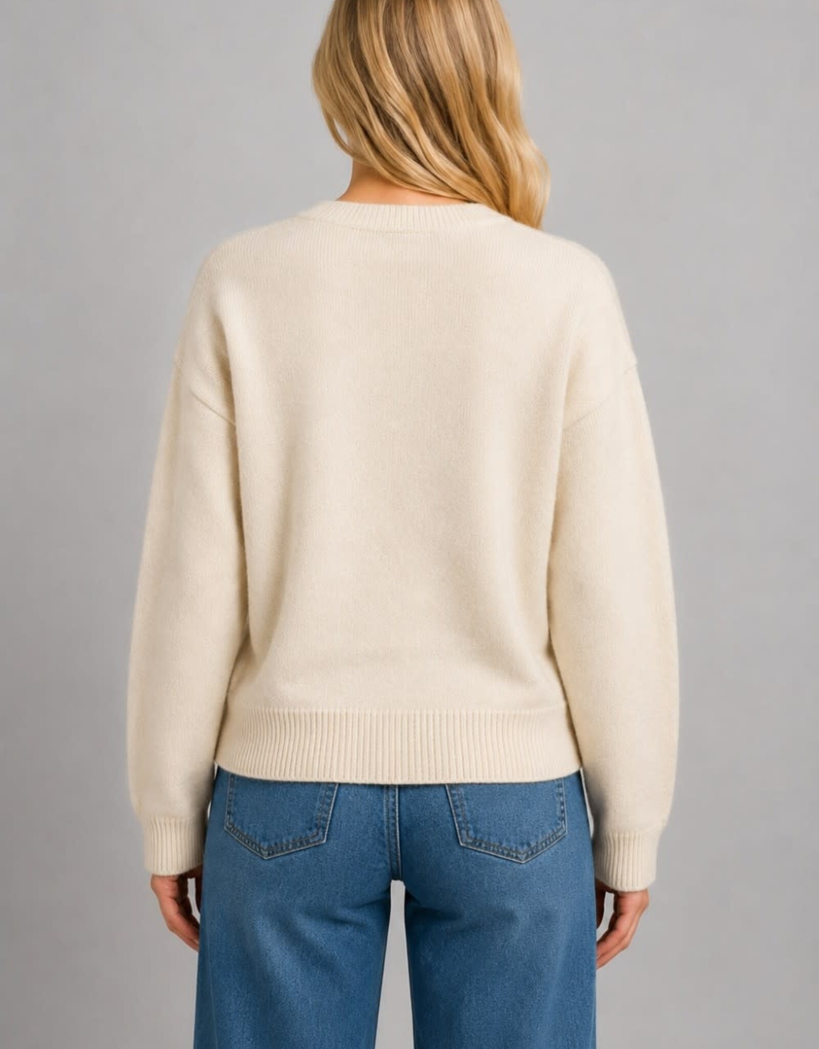 Miss Bliss Dream Ribbon-bow Fawn Motif Sweater-Ivory