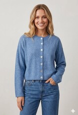 Miss Bliss Dream Chic Button Up Crew Neck-Blue
