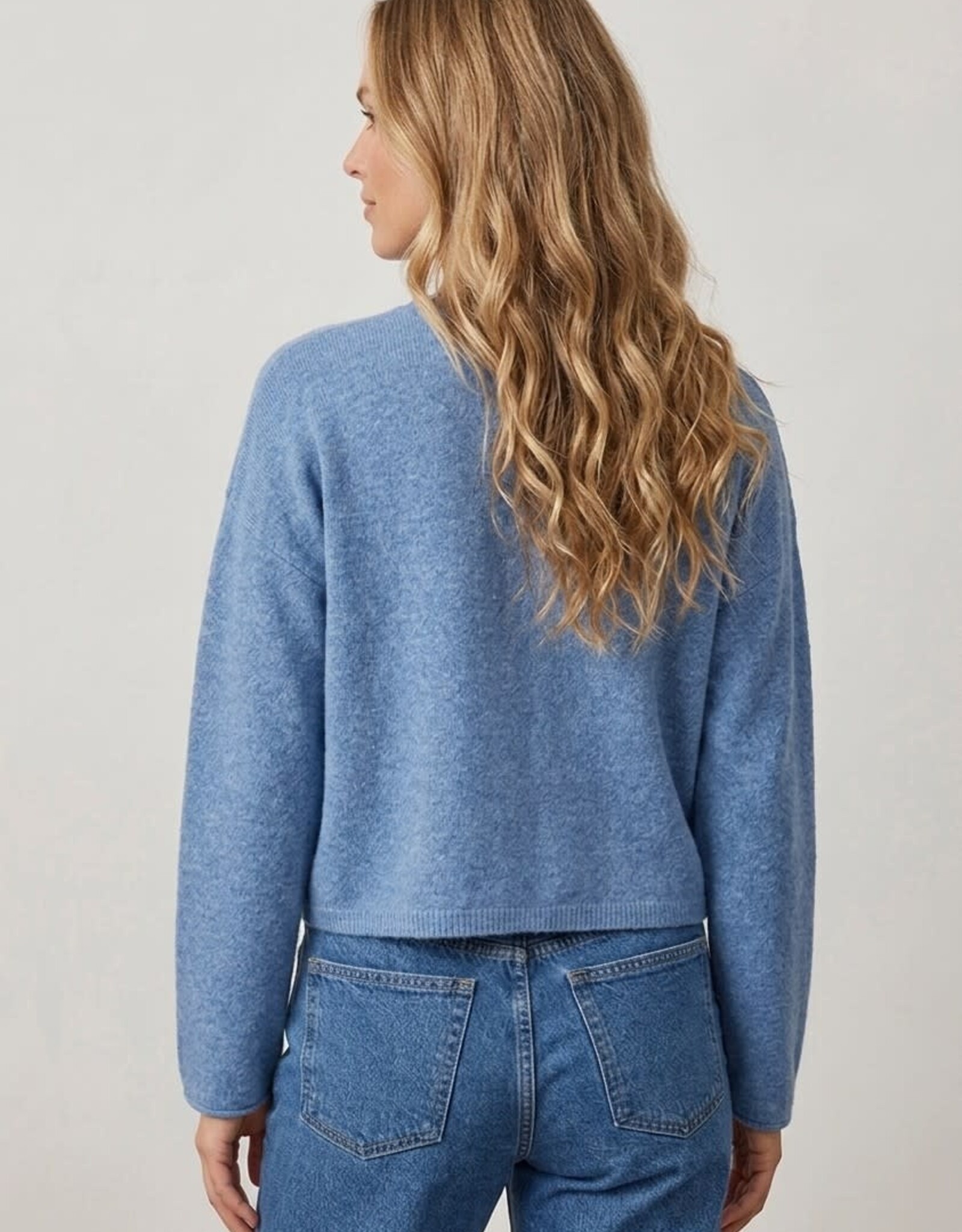 Miss Bliss Dream Chic Button Up Crew Neck-Blue