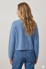 Miss Bliss Dream Chic Button Up Crew Neck-Blue