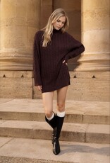 Miss Bliss Blu Cable Knit Mock Nck Mini Swtr Dress-Brown