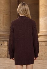 Miss Bliss Blu Cable Knit Mock Nck Mini Swtr Dress-Brown