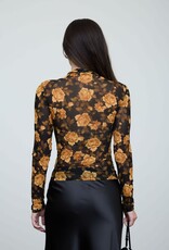 Miss Bliss Blu Floral Mesh Mock Nck Long Slv Top-Black/Combo