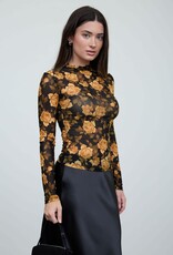 Miss Bliss Blu Floral Mesh Mock Nck Long Slv Top-Black/Combo