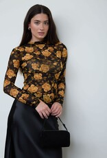 Miss Bliss Blu Floral Mesh Mock Nck Long Slv Top-Black/Combo
