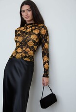 Miss Bliss Blu Floral Mesh Mock Nck Long Slv Top-Black/Combo