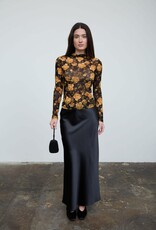 Miss Bliss Blu Floral Mesh Mock Nck Long Slv Top-Black/Combo
