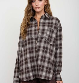 Miss Bliss Chocolate Collared Button Down Plaid