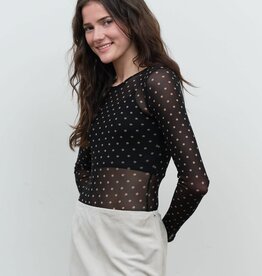 Miss Bliss Polka Dot Mesh Bodysuit-Black