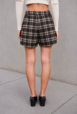 Miss Bliss Blu Plaid Pleated Mini Skort-Dark Brwn
