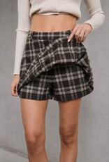 Miss Bliss Blu Plaid Pleated Mini Skort-Dark Brwn