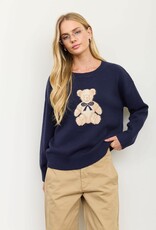 Miss Bliss Blu Teddy Jacquard Crew Nck Knit Swter-Navy