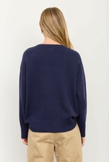 Miss Bliss Blu Teddy Jacquard Crew Nck Knit Swter-Navy