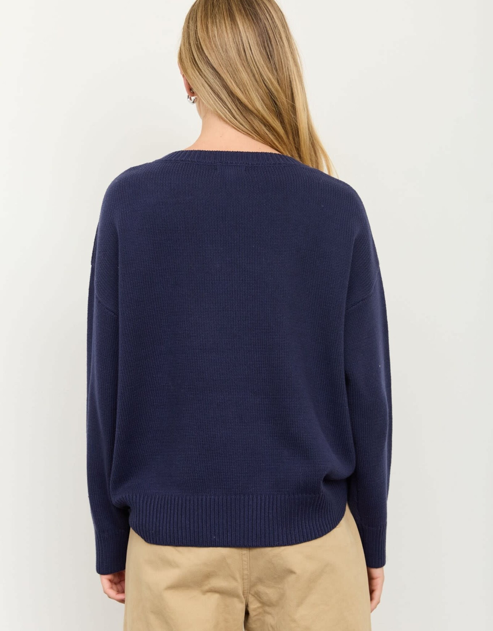 Miss Bliss Blu Teddy Jacquard Crew Nck Knit Swter-Navy