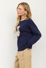 Miss Bliss Blu Teddy Jacquard Crew Nck Knit Swter-Navy