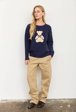 Miss Bliss Blu Teddy Jacquard Crew Nck Knit Swter-Navy