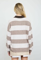 Miss Bliss Blu Stripe Polo Collar LS Sweater-Ht Mocha