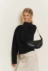 Miss Bliss Blu Ribbed Rolled Mock Nck Cropped Knit Swtr-Black