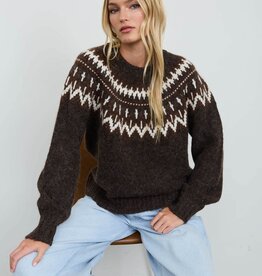 Miss Bliss Fair Isle Yoke Crew Neck Knit-Brown