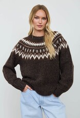 Miss Bliss Blu Fair Isle Yoke Crew Nck Knit Pullover Swtr-Brown