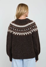 Miss Bliss Blu Fair Isle Yoke Crew Nck Knit Pullover Swtr-Brown
