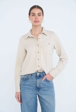 Miss Bliss Blu Vert Ribbed Collared Button Down Shirt-Oatmeal