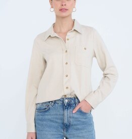 Miss Bliss Vertical Ribbed Button Down Shirt-Oatmeal