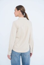 Miss Bliss Blu Vert Ribbed Collared Button Down Shirt-Oatmeal