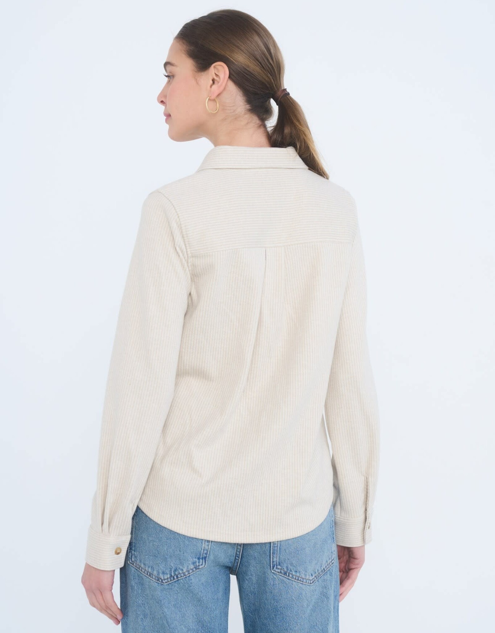 Miss Bliss Blu Vert Ribbed Collared Button Down Shirt-Oatmeal