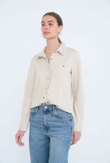 Miss Bliss Blu Vert Ribbed Collared Button Down Shirt-Oatmeal