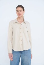 Miss Bliss Blu Vert Ribbed Collared Button Down Shirt-Oatmeal