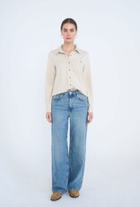 Miss Bliss Blu Vert Ribbed Collared Button Down Shirt-Oatmeal