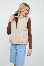 Miss Bliss Blu Plaid Collar Quilted Zip-up Vest- Khaki