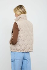 Miss Bliss Blu Plaid Collar Quilted Zip-up Vest- Khaki