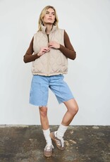 Miss Bliss Blu Plaid Collar Quilted Zip-up Vest- Khaki