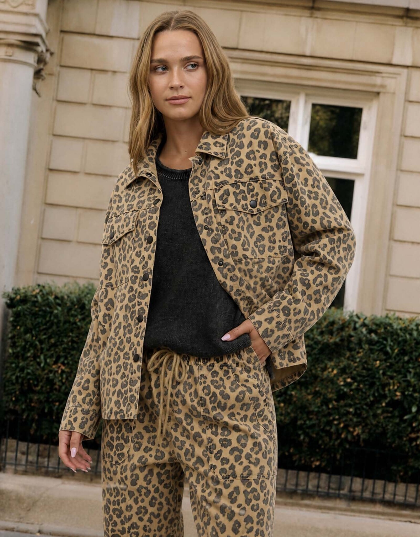 Miss Bliss Blu Leopard Print Collared Button Down Shacket- Brown