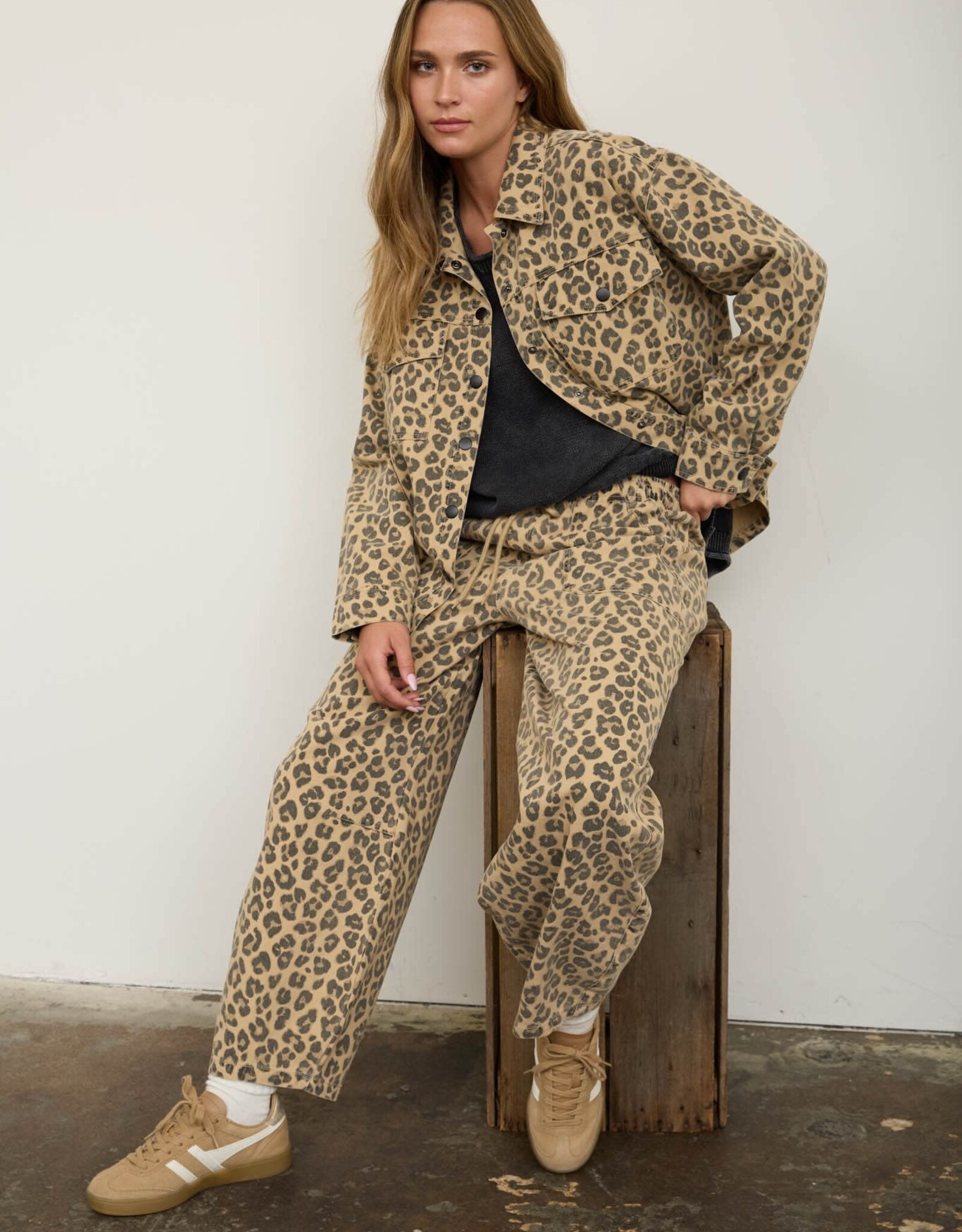 Miss Bliss Blu Leopard Print Collared Button Down Shacket- Brown
