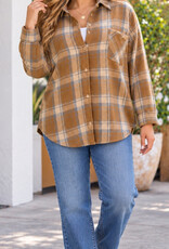 Miss Bliss CC LS Button Dwn Plaid Shirt- Brown Multi