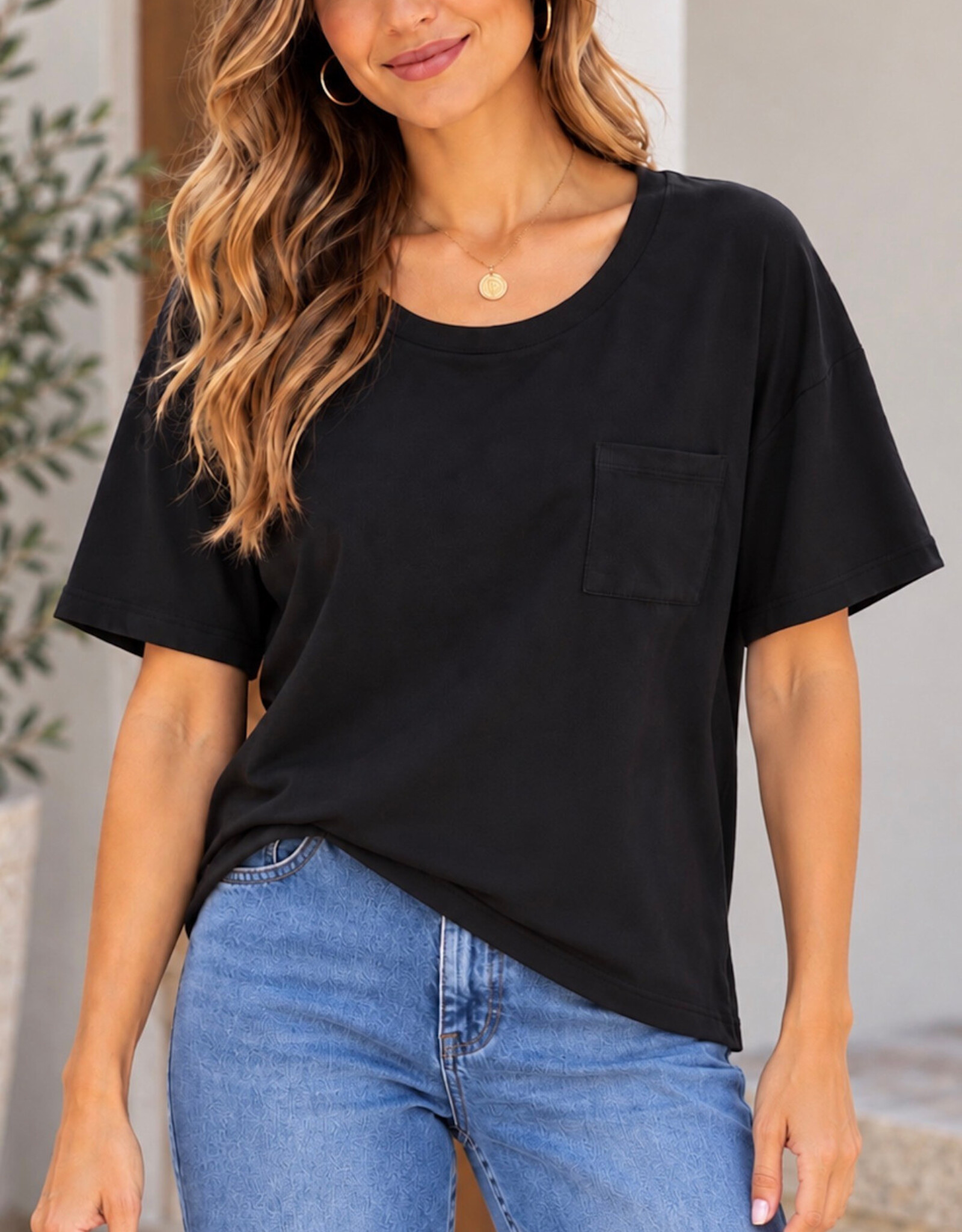 Miss Bliss CC Front Pocket SS Top - Black