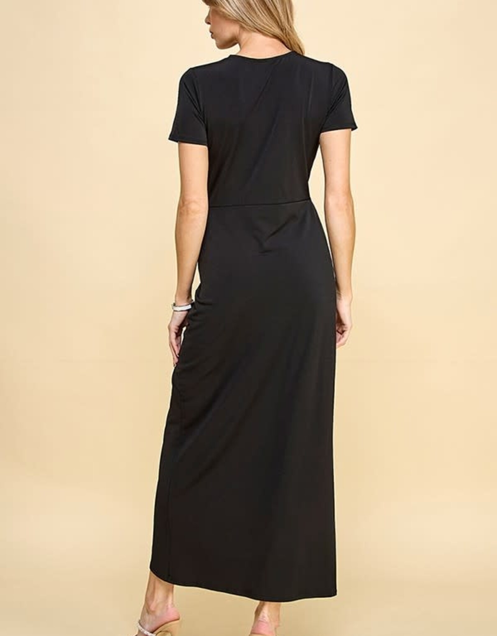 Miss Bliss SS Solid Twist Maxi Dress- Black