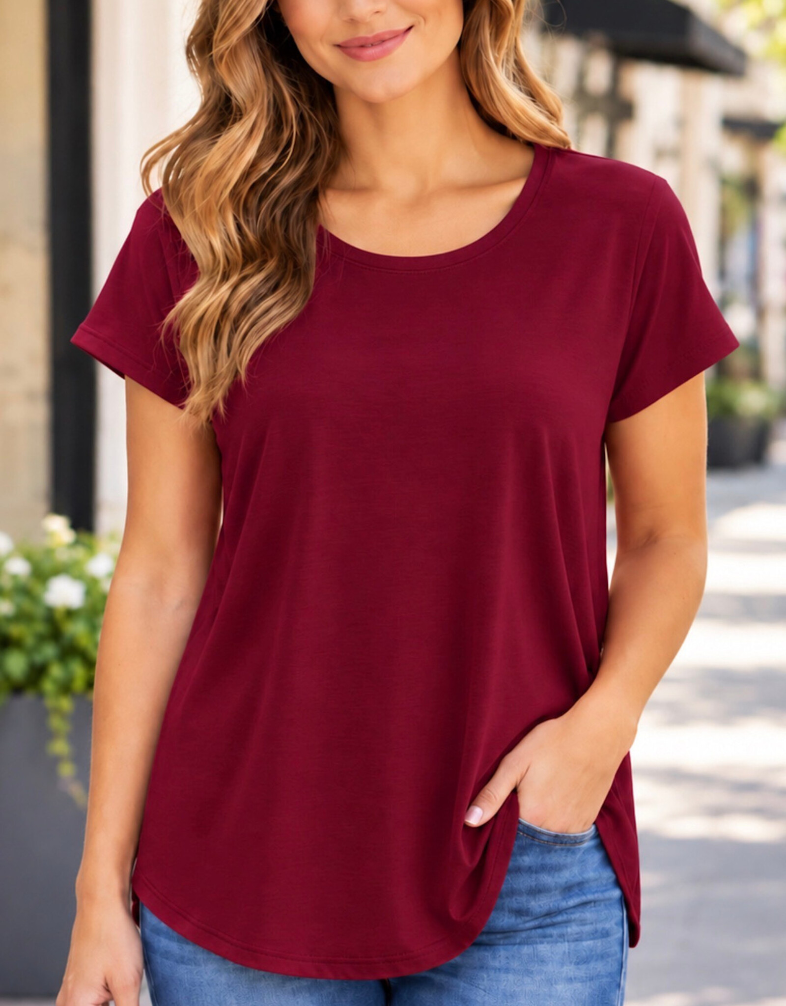 Miss Bliss CC Solid SS Basic T-Shirt- Wine